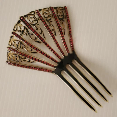 De Colección Peine de Pelo Imitación Tortuga Rojo Estrás Ventilador Español Accesorios de Halloween Foto 1 de 4