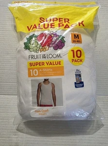 10er-Pack FRUIT of the LOOM Herren Medium Tank Top A-Shirts gerippt Stretch Baumwolle weiß  - Bild 1 von 5