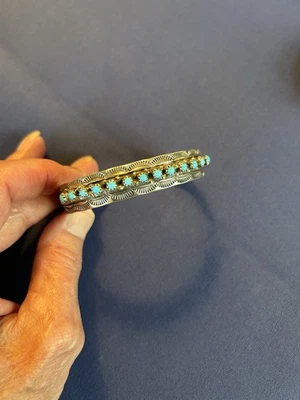 Vintage sterling silver Navajo sign WB sleeping beauty turquoise cuff bracelet - Image 1 of 4