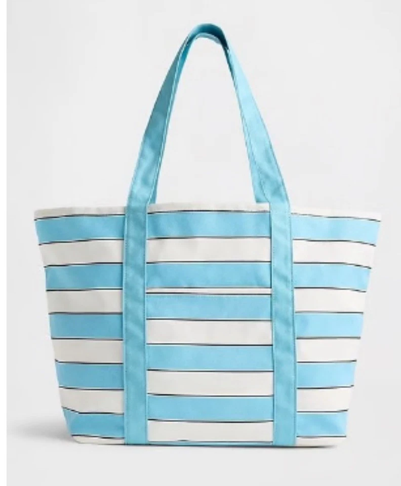 NUEVO CON ETIQUETAS GAP - Bolso de Mano de Lona de Algodón a Rayas Azul Claro Beach Shopper - 22" x 13.5" x 7" Foto 1 de 4