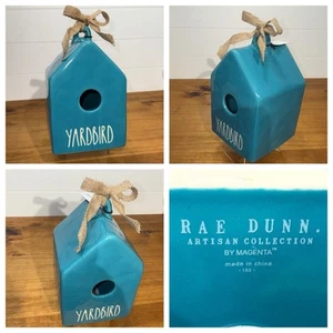 Rae Dunn YARDBIRD Teal Birdhouse Artisan Collection by Magenta NWT Burlap Bow - Picture 1 of 23