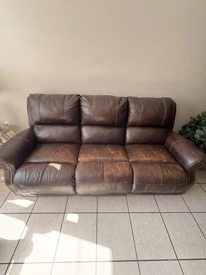 Brown Leather Sofa Electric Recliner with USB Ports for Living Room - Image 1 of 3