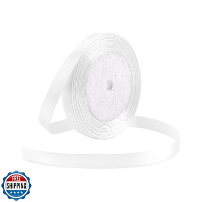 25 Yard White Satin Ribbon Roll, 3/8 Inch Fabric Ribbon for Craft Bows Rose B - Image 1 of 4