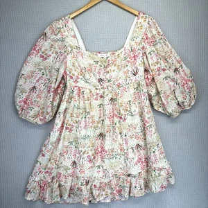 Mini Vestido Meet Me in Santorini Talla M Popelina Plisados Babydoll Cambio Ditsy Floral - Imagen 1 de 9