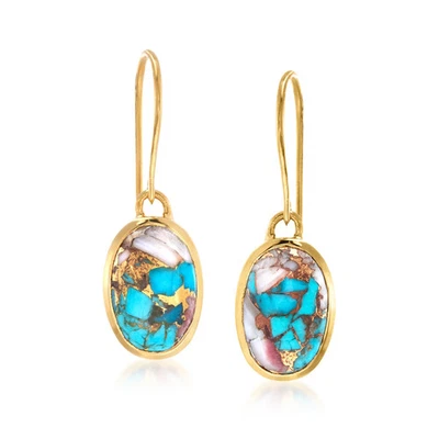 Ross-Simons Oval Kingman Turquoise Drop Earrings in 18kt Gold Over Sterling - Image 1 of 4