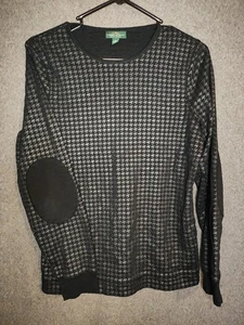 Ralph Lauren LRL Houndstooth Top Women’s L Long Sleeve Lightweight Elbow Patch - Picture 1 of 4