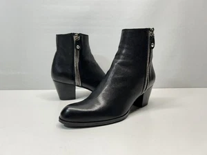 Stuart Weitzman Größe 6,5 M schwarze Leder-Stiefelette Reißverschluss Blockabsatz - Bild 1 von 17