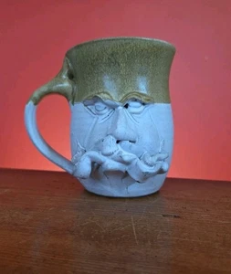 Art pottery Male Face ceramic/Stoneware Mug Man Mustache 3D Handmade Signed Euc - Picture 1 of 12