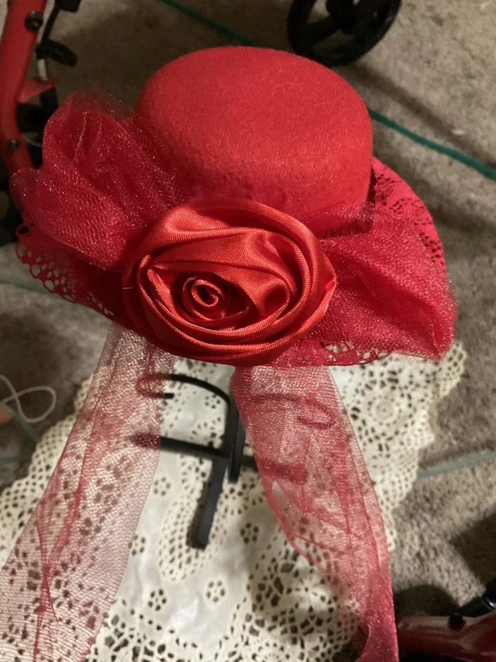 Red Fascinator Women's Headpiece Hat Vintage, Satin Rose, Sequins Mesh Bow,lace - Image 1 of 4