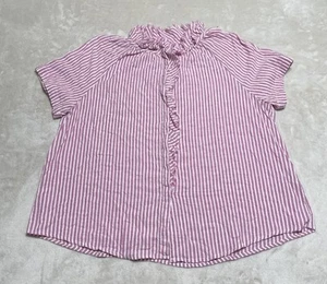 Chicos Top Women's XL 3.5 18 Red White Stripe Ruffle Short Sleeve Button Up - Picture 1 of 7