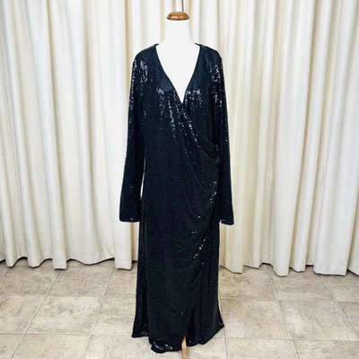 City Chic Ethereal Maxi Dress Sequin Black Fully Embellished Formal Size L - Image 1 of 4