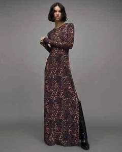 Maxi Vestido ALLSAINTS Katlyn Evita Leopardo Estampado Animal Jersey Elastizado Abertura 10 EE. UU. - Imagen 1 de 17