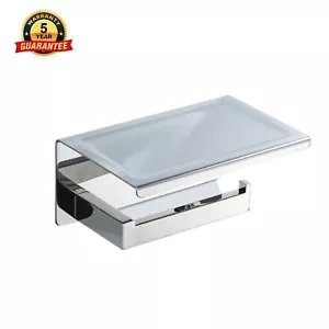 FURUISI Toilet Paper Roll Holder With Shelf Chrome Bathroom Wall Mount Holder - Picture 1 of 8