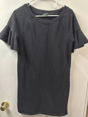 Lauren Ralph Lauren Flutter Sleeve  Sweatshirt  Midi Dress Petite M Black - Image 1 of 4