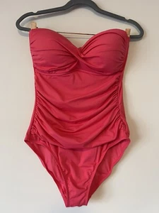 Anne Cole Women's Twist Front Shirred Bandeau One Piece Swimsuit Hot Pink S - Picture 1 of 5