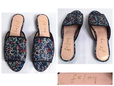 Suela francesa FS/NY planos para mujer talla 5B punta abierta floral sin cordones #W3222 Foto 1 de 4