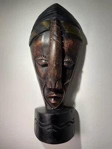 VTG Hand Carved Primitive Wood African Tribal Mask Wall Art Ghana 15" COA - Picture 1 of 24