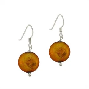 925 Silver Amber Freshwater Cultured Coin Pearl Dangle Earrings - Picture 1 of 1