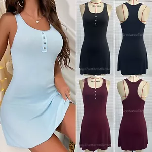 Womens Sleeveless Sleep Dress Soft Tank Nightgown Lounge Slip Dress Sleepwear US - Picture 1 of 23