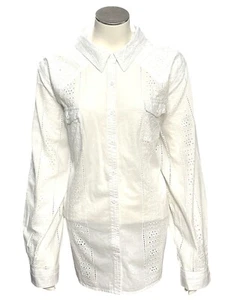 CCC Vintage White Long Sleeve Cotton Eyelet Button Up Shirt With Pockets Size XL - Picture 1 of 6