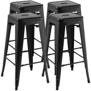 30" Set of 4 Stackable Backless Metal Bar Stools Footrest Dining Kitchen Chairs - Picture 1 of 10
