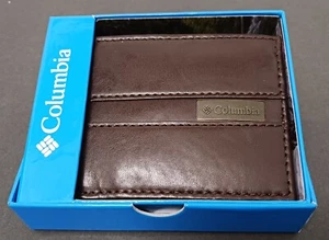 Columbia braune Leder-Geldbörse mit Doppelfaltung und Logo 4,5 x 3,5 Zoll neu im Karton - Bild 1 von 5