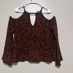 Mossimo Supply Co Long Bell Sleeve Animal Print Cold Shoulder Blouse Top Size L - Picture 1 of 5