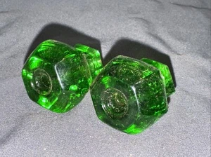 (2) Vintage Green Glass Door/Drawer Knobs/Pulls L3 - Picture 1 of 3