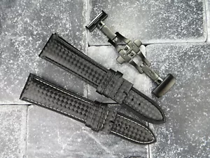 23mm Carbon Fiber Leather Strap PVD Folding Buckle Watch Band Set LONGINES x1 - Picture 1 of 14
