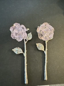 2 Beautiful Crystal Pink Rose By Manon With Swarovski Components Rare - Picture 1 of 16