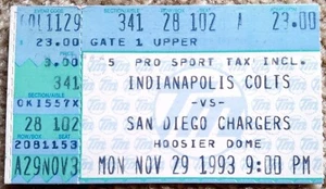 Talón de boleto clásico de los Indianapolis Colts v cargadores de San Diego 1993 - ¡raro! - Imagen 1 de 1