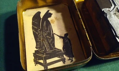 Unique Wood Block Metal Unknown Stamp Stamper Angel Figures & Man Signed & Tin - Image 1 of 4