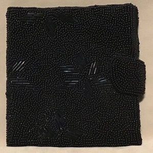 Beaded Wallet Vintage Black Exquisite Handmade.Excellent Condition Well Made - Picture 1 of 7