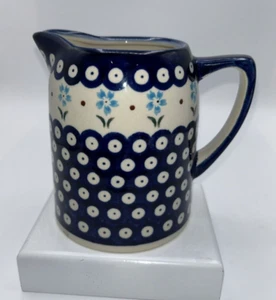 Boleslawiec Polnisch Blau Blumenmuster Milchkännchen/5" x 3"/Marineblaue Blumen ~ - Bild 1 von 5