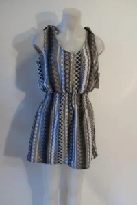 NWT Womens Becca Taupe Black Gray Shoulder Tie Pullover Mini Cover-Up Dress L - Picture 1 of 8
