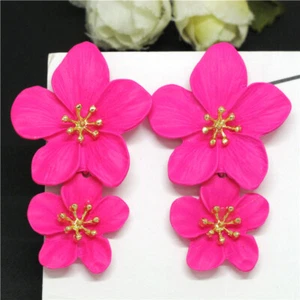 Rose Lovely Alloy Large Flower Crystal Fashion Women Stand Jewelry Earring - Picture 1 of 4