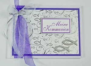Gästebuch zur Kommunion "Fische" - lila Din A5 quer *HANDMADE* - Bild 1 von 1
