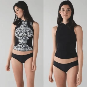 Lululemon rashguard women 6 black floral reversible salty swim sleeveless rashie - Picture 1 of 12