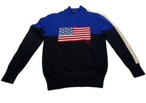 Youth Unisex Polo Ralph Lauren American Flag Zip Pullover Sweater Large Wool - Picture 1 of 6