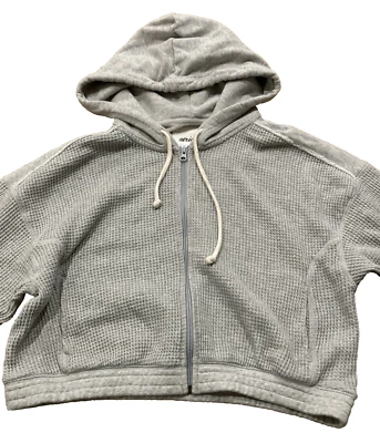 Aerie Women's Sweater Hoodie Size L Gray Thermal Cropped Jacket Zip Up - Image 1 of 4