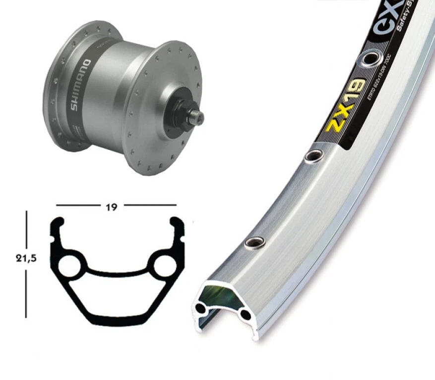 Laufrad vorne 28 Exal ZX 19 Shimano Nabendynamo DH 3 N 30 Silber