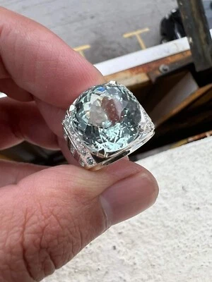 Натуральный аквамарин круглый с 14k белое золото мужское кольцо Valentine Dayt SR39312 - Изображение 1 из 4