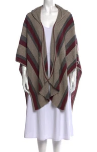 360 Cashmere Wool Cashmere Shawl Cloak Long Striped Knit Poncho Cardigan Sz M - Picture 1 of 5