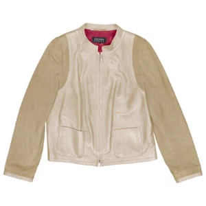 ESCADA Sport Beige Suede Sleeves Leather Short Biker Jacket 36 EU 6 US Small - Picture 1 of 9