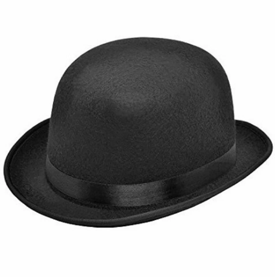 Chapéu de boliche adulto preto eduardiano vitoriano década de 1920/30 fantasia vestido chapéu fantasia - Imagem 1 de 1