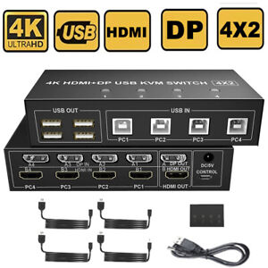 4 ports double moniteur HDMI + commutateur KVM DisplayPort 4X2 4K@60Hz écran mixte USB DP