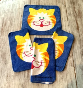 4 Vtg 90s Washcloths Cats Kittens Colorful 100% Cotton Kids Bath Funny Face - Afbeelding 1 van 10