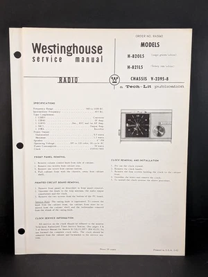 Westinghouse Reloj Radio Manual de Servicio Modelo H-820L5 Chasis V-2395-8 4 Pg Foto 1 de 2