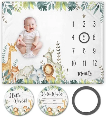 Manta Yuzioey Safari Bebé Hito con Letrero de Estadística de Nacimiento, Cuna, Verde  Foto 1 de 4