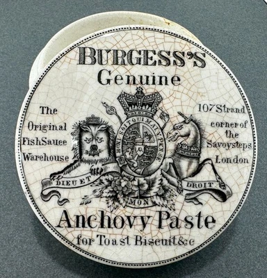 Antigua olla publicitaria victoriana de gres colorido completa con tapa 1850-1890 Foto 1 de 4